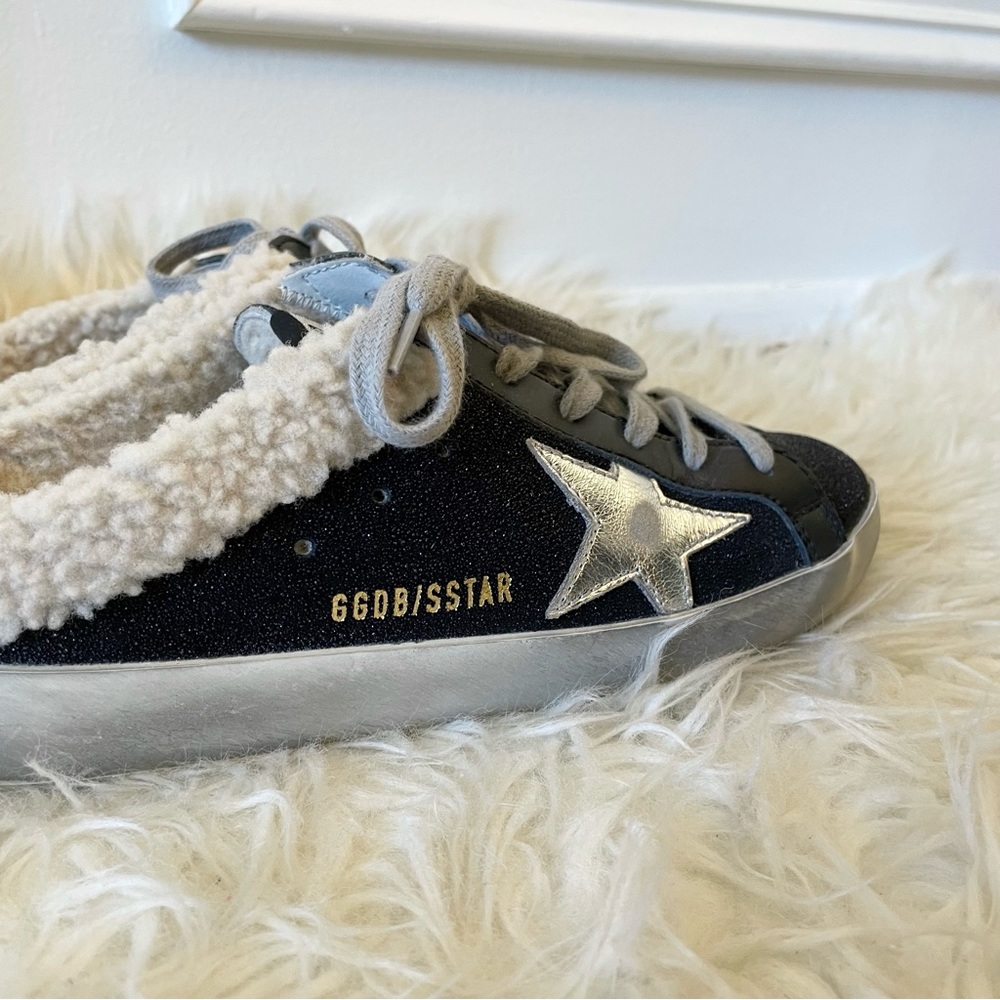 Golden Goose Superstar Sabot Sneaker Shearling Lined Black Silver Beige size 36 - Picture 3 of 16